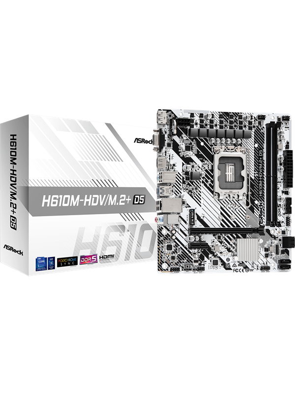ASRock H610M-HDV/M.2+ D5 Hovedkort - Intel H610 - Intel LGA1700 socket - DDR5 RAM - Micro-ATX