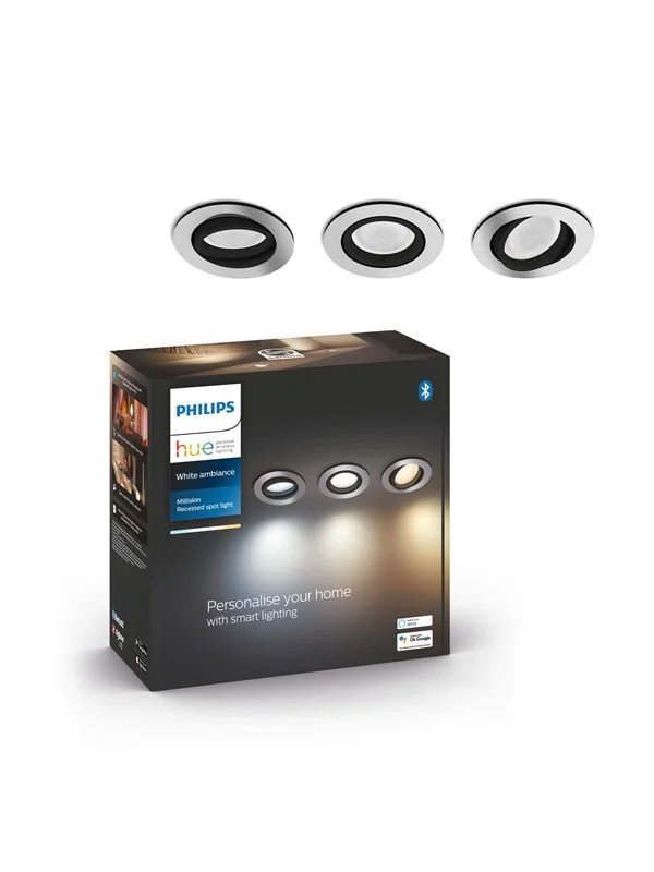 Philips Hue Milliskin Innfelt Spot - Rund - Aluminium - 3-pakning