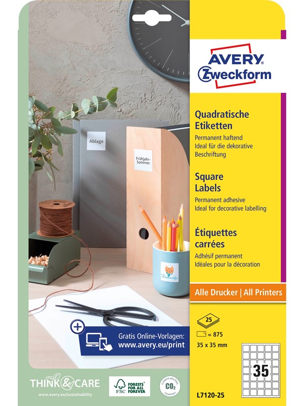 Avery Etiketter for QR-kode, 35 x 35 mm, 875 Etiketter, Hvit