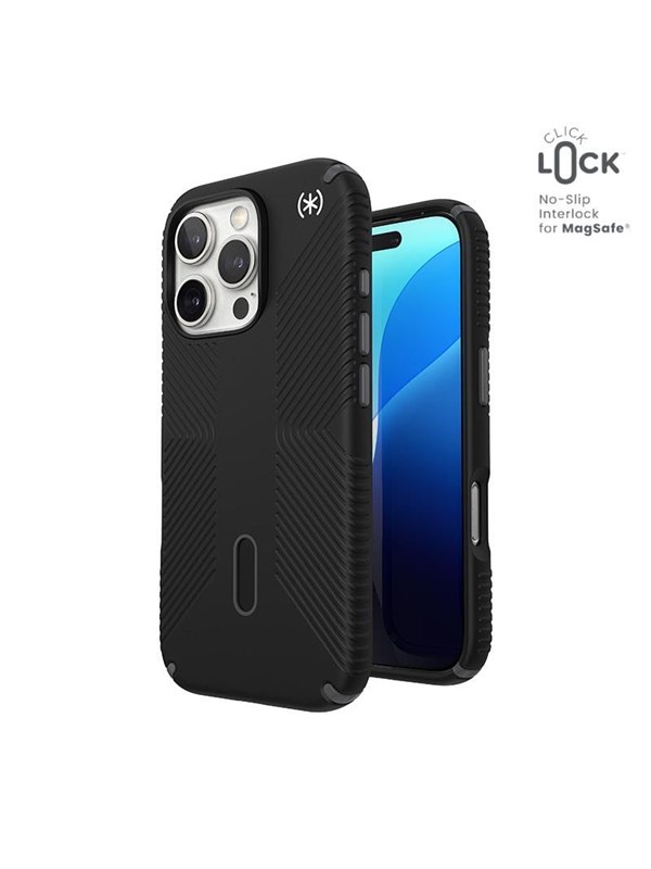 Speck Presidio2 Grip ClickLock &amp; MagSafe - iPhone 16 Pro Case - Black / Slate Gray / White