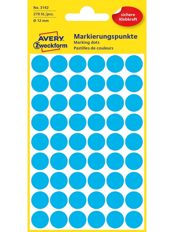 Avery Matriseklistremerker, Ø 12 mm, 270 Etiketter, Blå