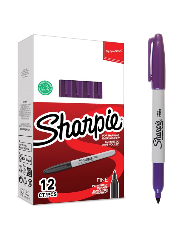 Sharpie permanente markører | Fint tips for dristige detaljer | Lilla blekk | 12 stk