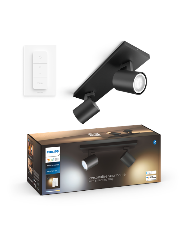 Philips Hue Runner Double Spotlight - Svart - Med Dimmebryter