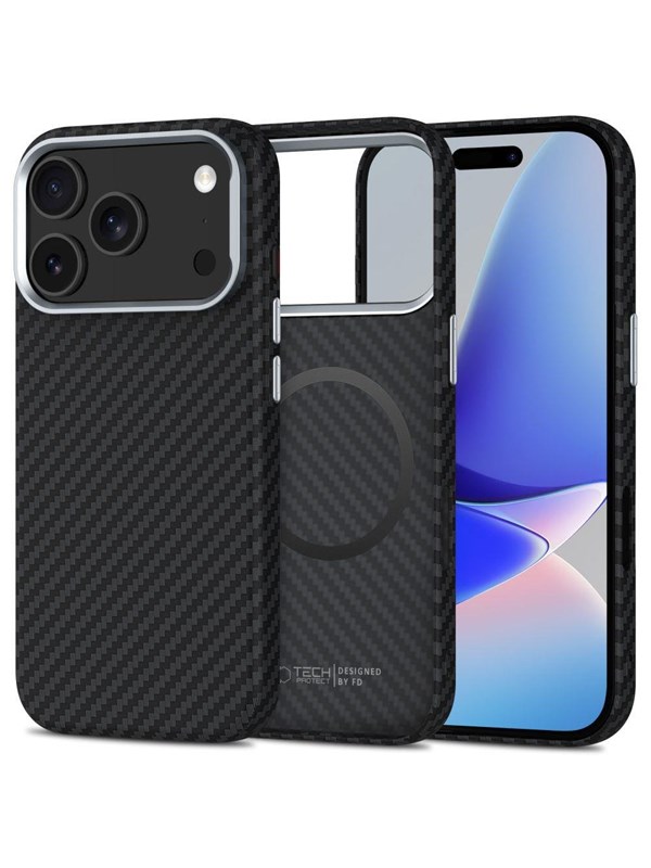 Tech-Protect  Ion Carbon MagSafe Case for iPhone 17 Pro - Black and Silver