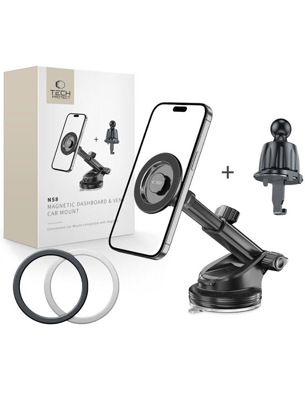 Tech-Protect  N58 Magnetic MagSafe Car Mount for Cockpit Windshield or Air Vent Mount - Black