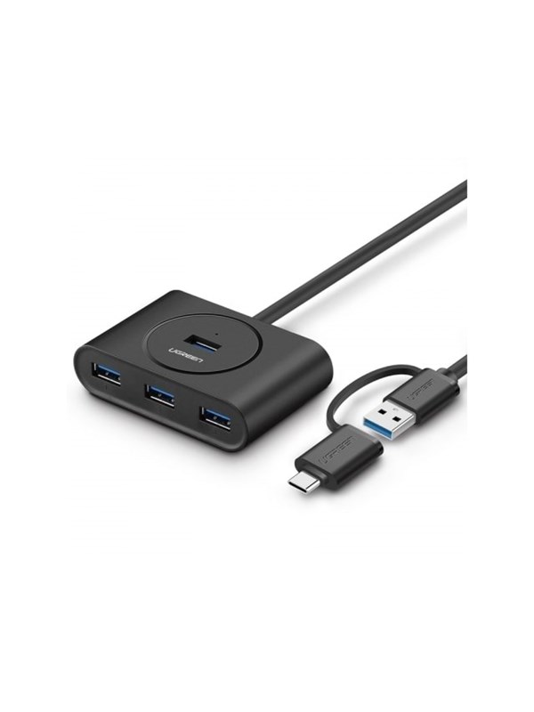 UGREEN USB 3.0 Hub with USB-A &amp; USB-C Port USB-hub - USB 3.0 - 4 porter - Svart