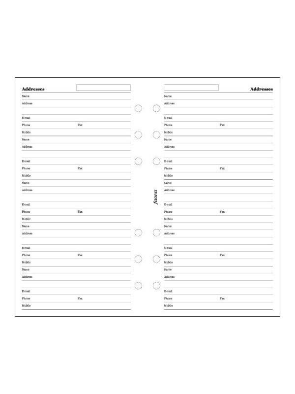 Filofax Contacts Refill - Personal