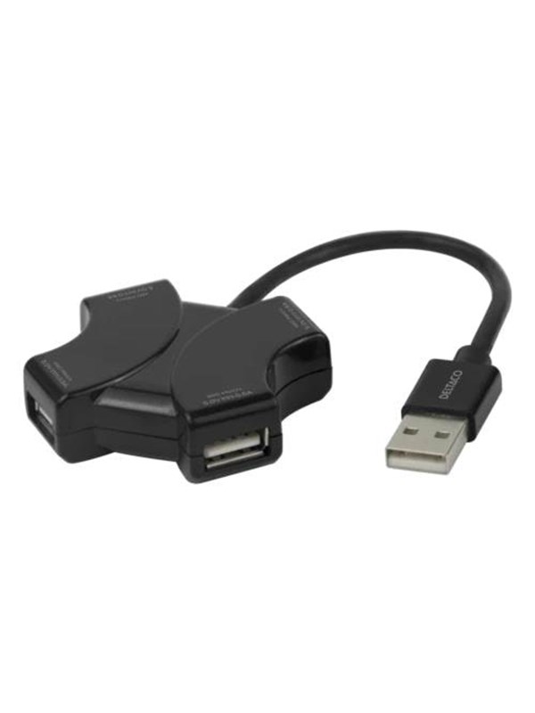 Deltaco USB Hub - 4x USB-A USB-hub - 4 porter - Svart