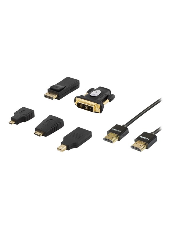 Deltaco HDMI-251 - HDMI cable with Ethernet kit - DisplayPort / HDMI / DVI - 2 m