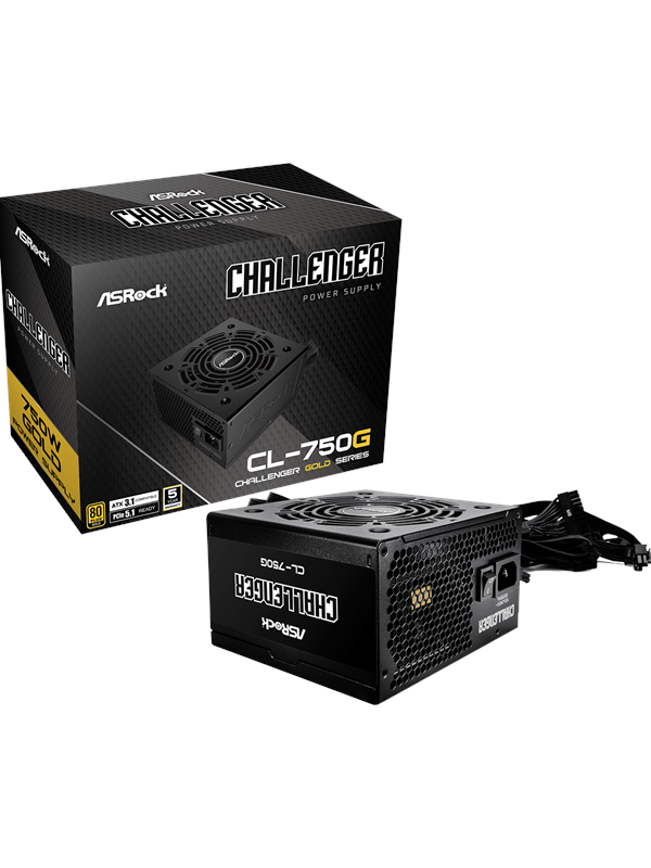 ASRock CL-750G Strømforsyning (PSU) - 750 Watt - 130 mm - ATX 3.1 - 80 Plus Gold sertifisert