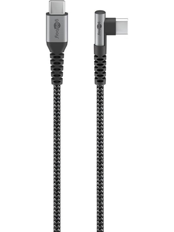 Pro USB-C <-> USB-C - 90° - Sleeved - 0.5m - Grå