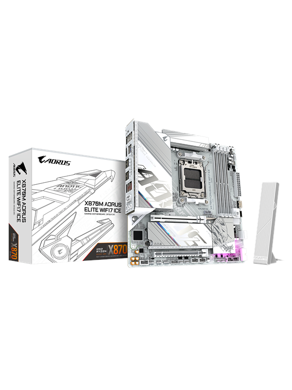 GIGABYTE X870M AORUS ELITE WIFI7 ICE Hovedkort - AMD X870 - AMD AM5 socket - DDR5 RAM - Micro-ATX