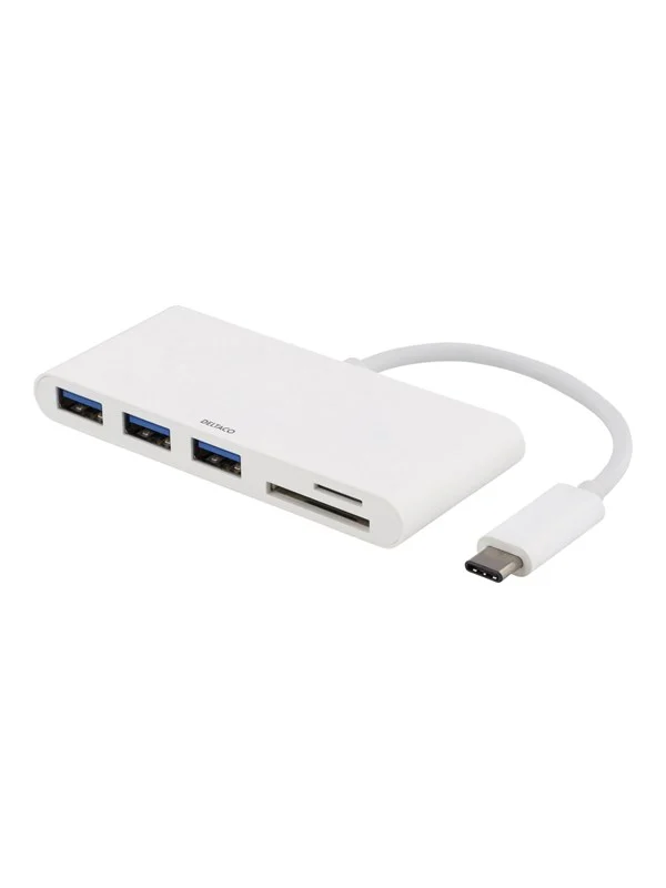 Deltaco USB 3.1 Gen 1 hub USB-C 3USB A SD/micro USB-hub - 3 porter - Hvit