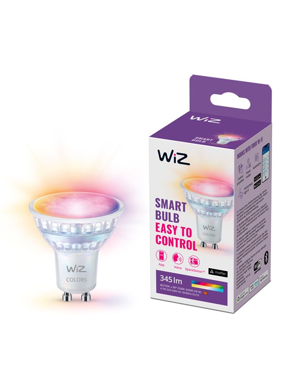 WiZ Color GU10 Smart Spot-pære - RGB/16 millioner farger + dimbar hvit LED