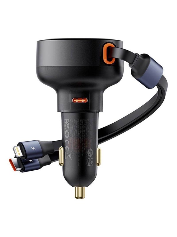 Baseus Car Charger  Enjoyment USB-C with USB-C cable and Lightning  60W (black)