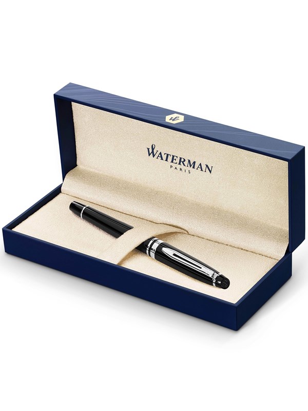 Waterman Expert Rollerball Pen | Gloss Black with Chrome Trim | Fine Point | Black Ink | Gift Box