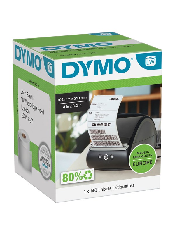 DYMO LabelWriter DHL-fraktetiketter | 102 mm x 210 mm | Selvklebende | Rull med 140 etiketter