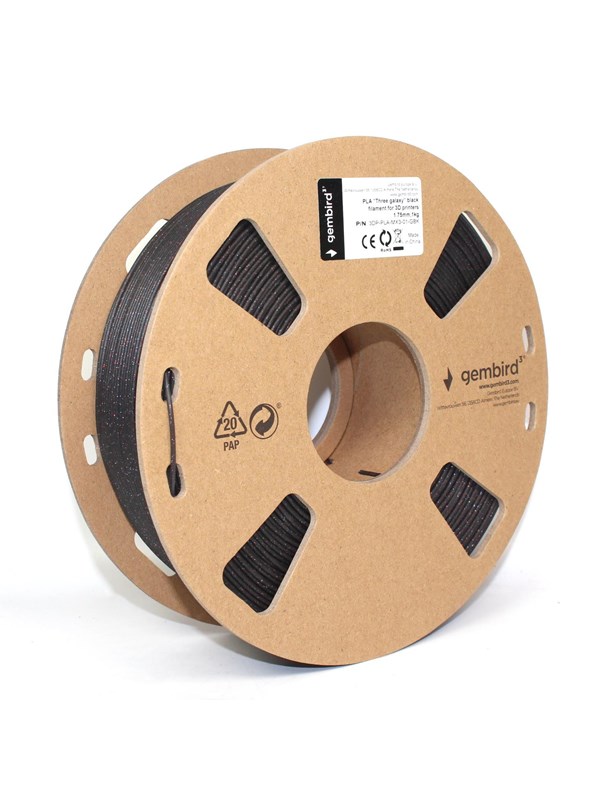 Gembird PLA-FL Filament - Svart glitring - 1.75mm ø - 1 kg