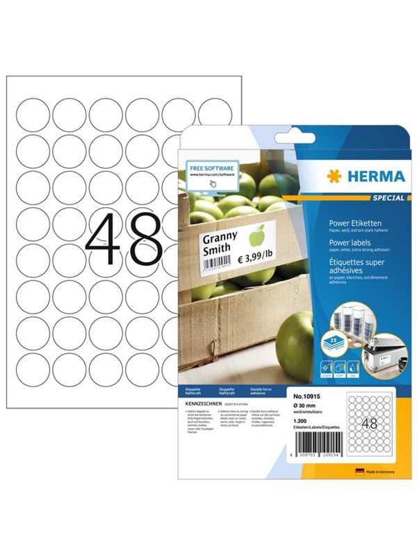 HERMA Labels A4 Ø 30 mm Round White 1200pc