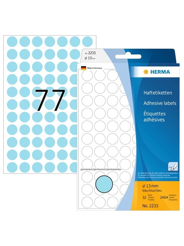 HERMA 2233 Multi-purpose labels / colour dots Ø 13 mm round blue permanent adhesion for hand lettering