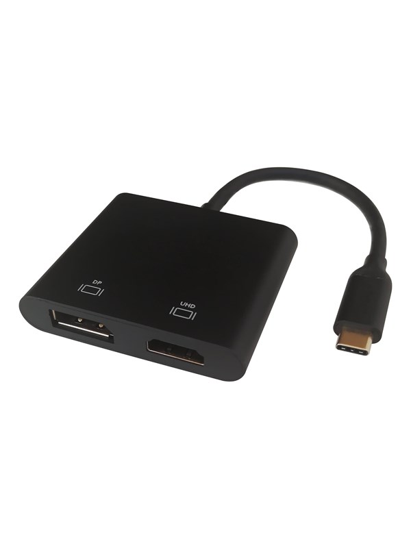 Deltaco USB-C MST HUB 2x 4K/60Hz HDMI + DP black 0.1m USB-hub - 3 porter - Svart