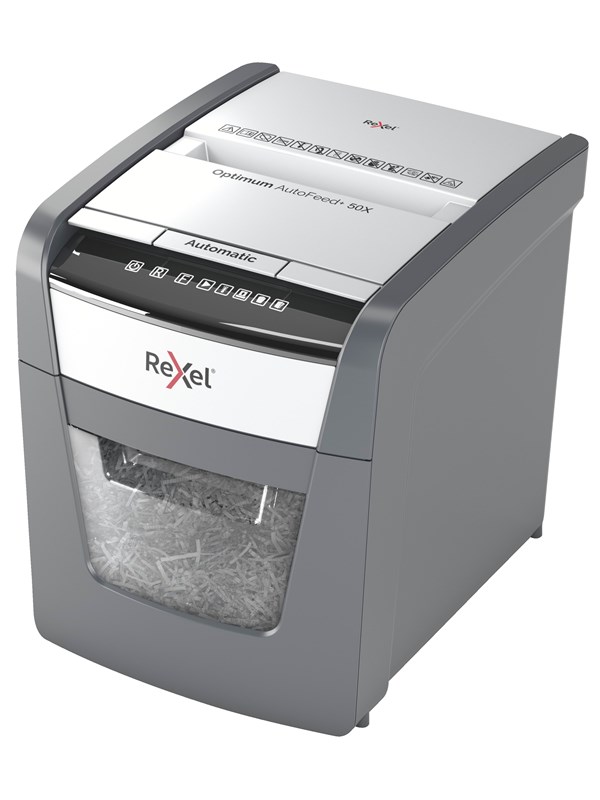 Rexel Optimum AutoFeed+ 50X automatisk krysskutt makuleringsmaskin, P4