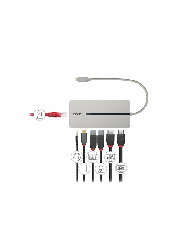 Lindy - docking station - USB-C 3.2 - 2 x HDMI - 1GbE