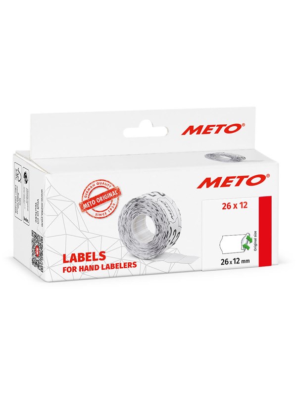 METO Prisetiketter avtak. 26x12mm, hvit, 6rl/1000