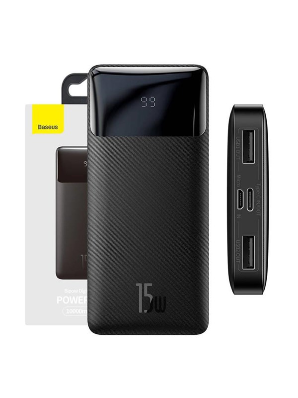 Baseus Bipow 10000mAh 15W - Black Nødlader - Svart - 10000 mAh