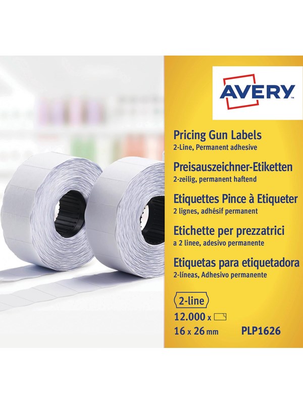 Avery Hvite permanete prisetiketter , Hvite, 26 x 16 mm, Permanent