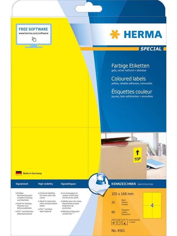 HERMA Coloured labels A4 105 x 148 mm yellow removable