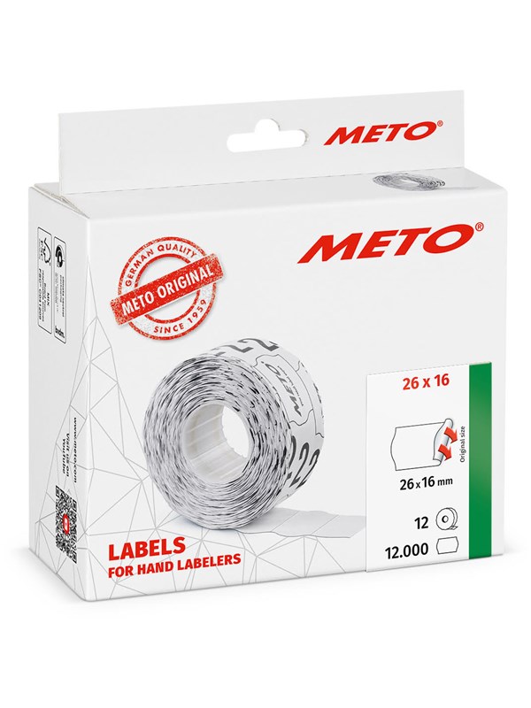 METO Prisetiketter, 26x16mm, hvit, 12rl/1000