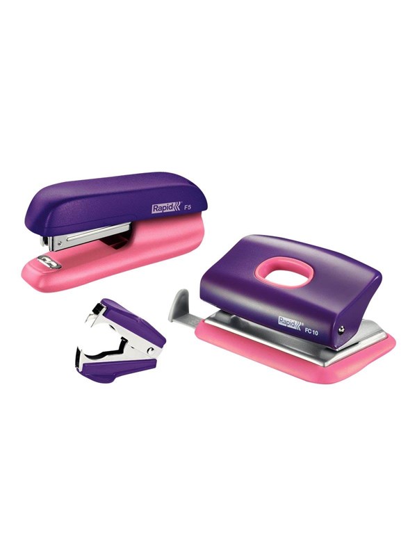 Rapid Stifte- &amp; Hullemaskin Mini sett  F5+FC10+C2 Blister Lilla/Aprikos