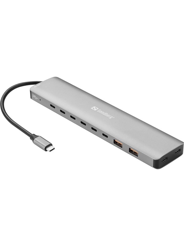 Sandberg USB-C to 8xUSB-C+2xUSB-A 100W USB-hub - 10 porter - Grå