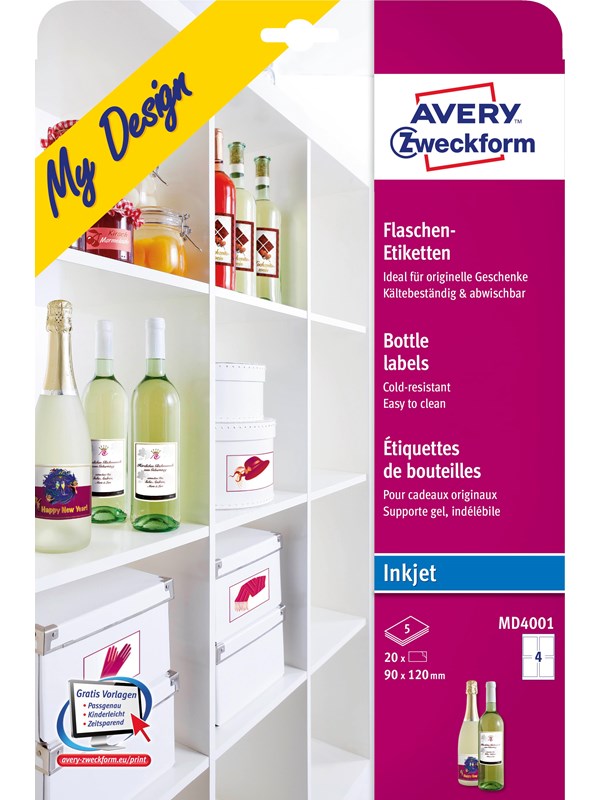 Avery Flaskeetiketter, 90 x 120 mm, 20 Etiketter