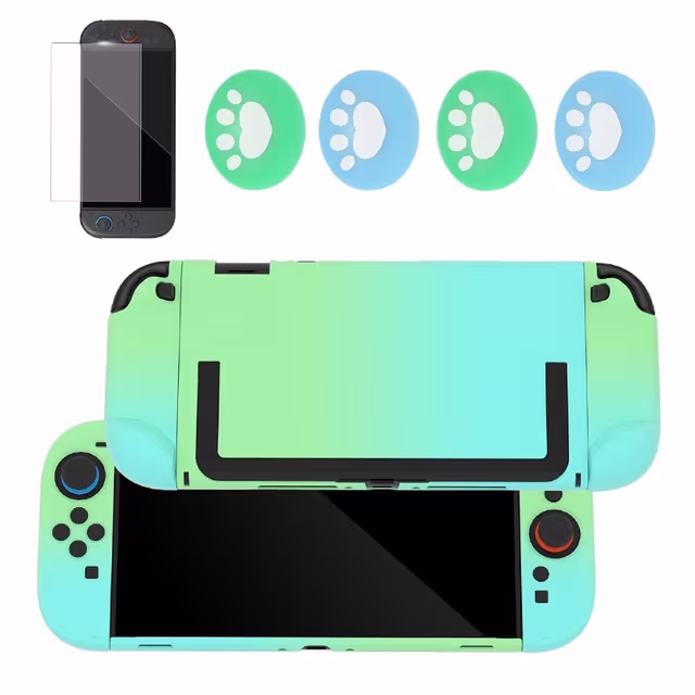 Beskyttelsessett Kompatibelt med Nintendo Switch 2 Konsoll - Gradient Grønn Silikon+PC Skall, Skjermbeskytter & Knapphetter