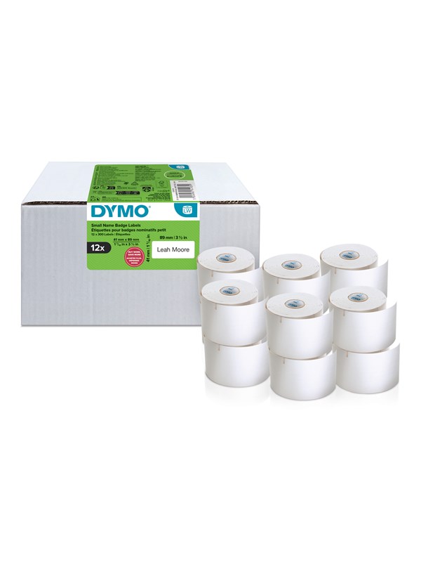 DYMO Authentic LabelWriter Small Name Badge Labels | 41 mm x 89 mm | Self-Adhesive | 12 Rolls of 300 Easy-Peel Labels (3.600 Count) | for LabelWriter Label Makers | Made in Europe