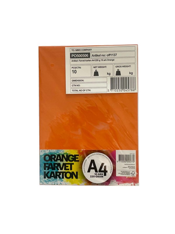 Hobby Mate Cardboard A4 220g. 10 sheets ORANGE