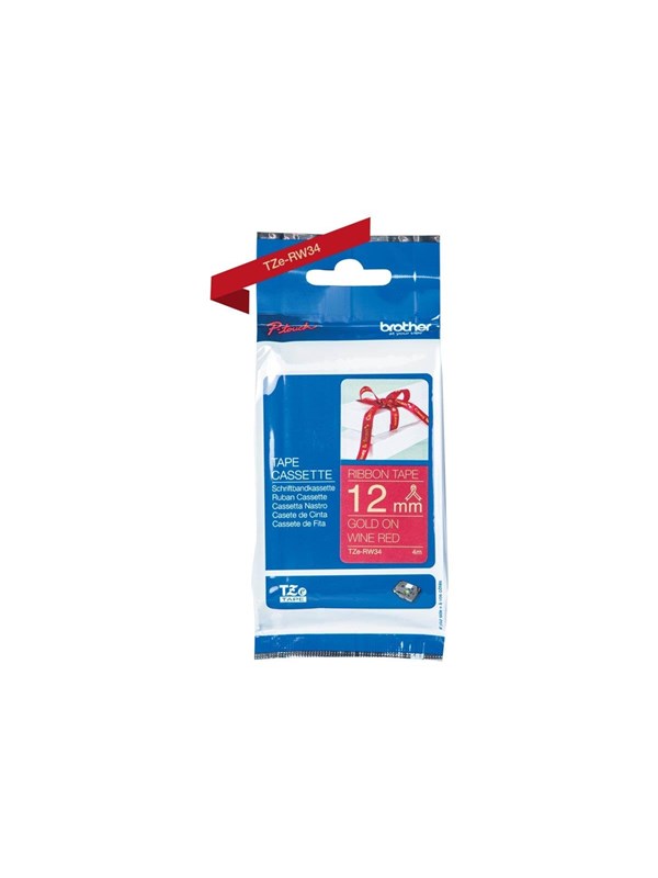 Brother TZe RW34 textile tape gold/red 12mm/4m