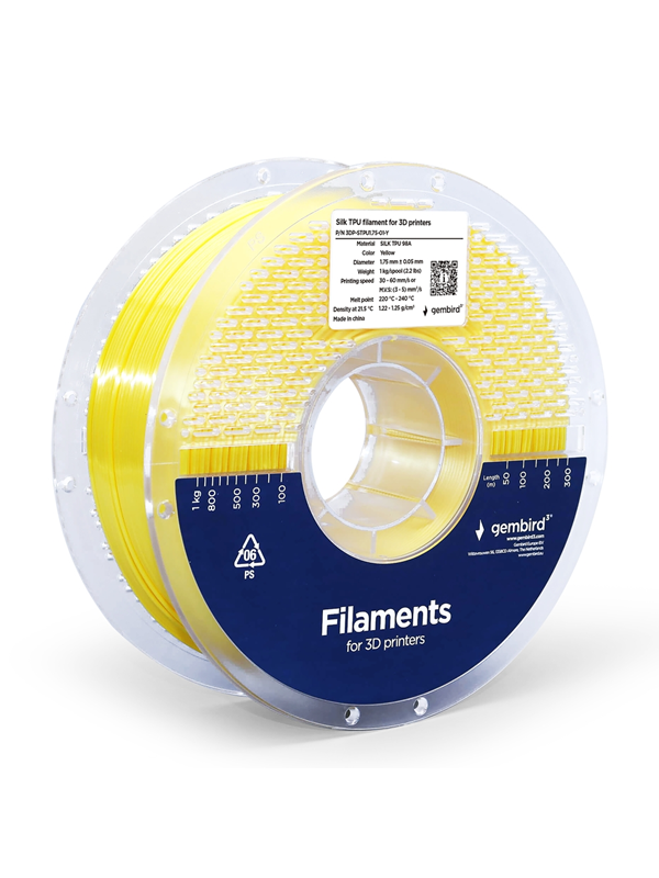 Gembird TPE, TPU, TPC, PP (Flexible) filament - Yellow - 1.75mm ø - 1 kg