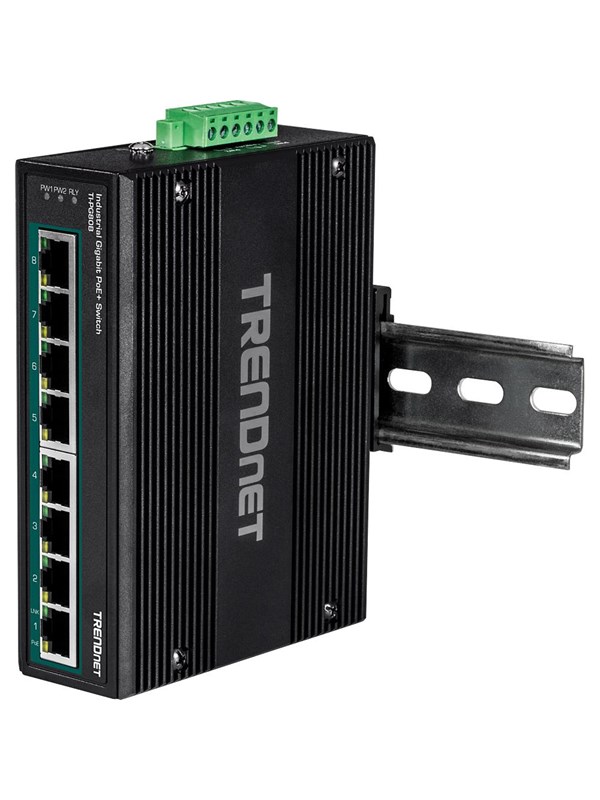 TRENDnet TI-PG80B 8-Port Industrial Gigabit PoE+ DIN-Rail Switch (24 - 56V)