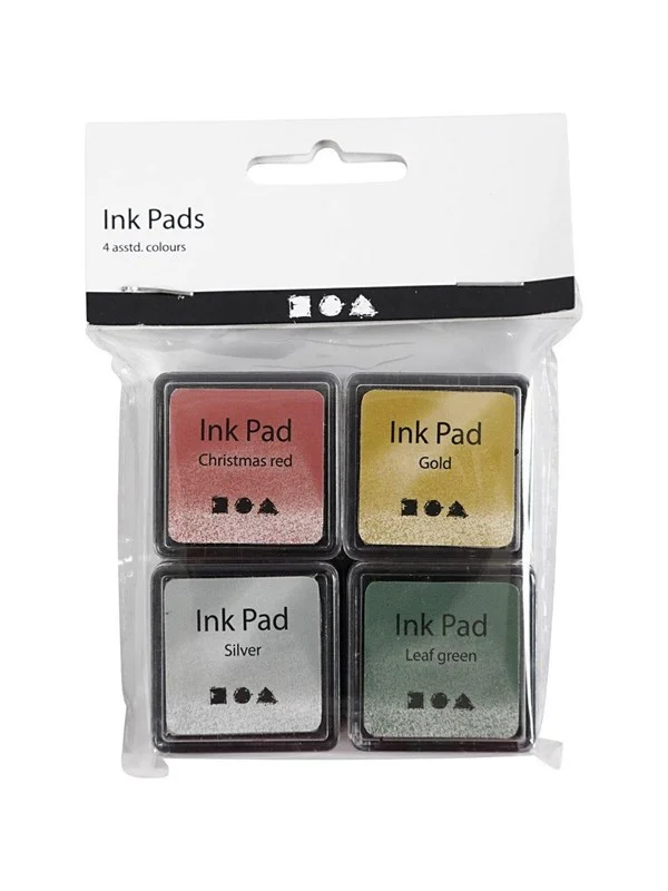 Creativ Company - Stamping ink Gold/Lime Green/Christmas Red/Silver 4 pcs.