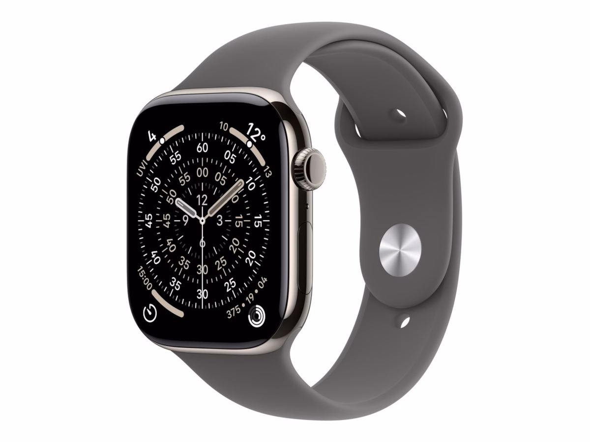 Apple Watch Series 11 GPS + Cellular 42mm Natural Titanium Case with Stone Grey Sport Band - S/M