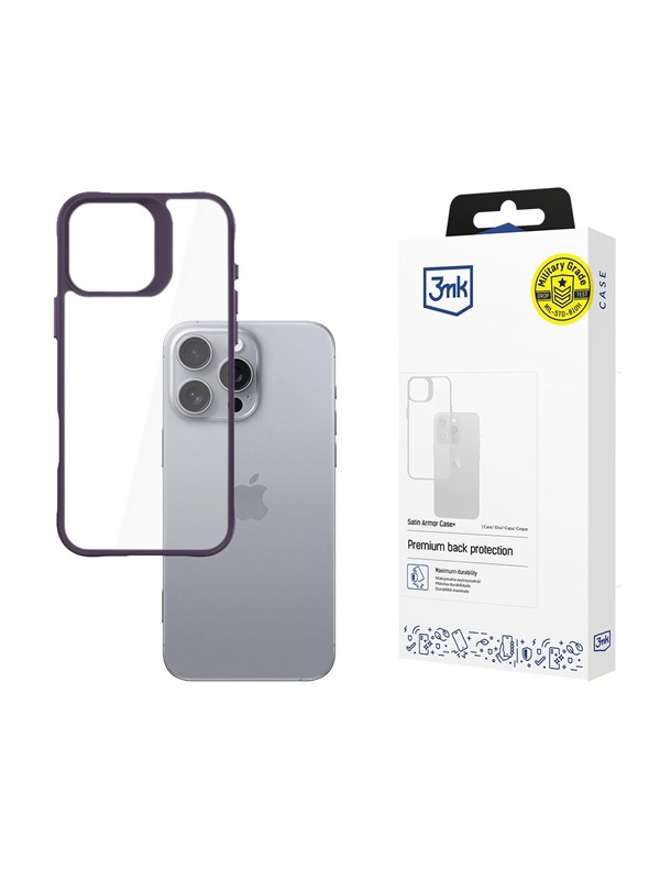 3mk Satin Armor Case+ Purple for Apple iPhone 16 Pro Max - Transparent