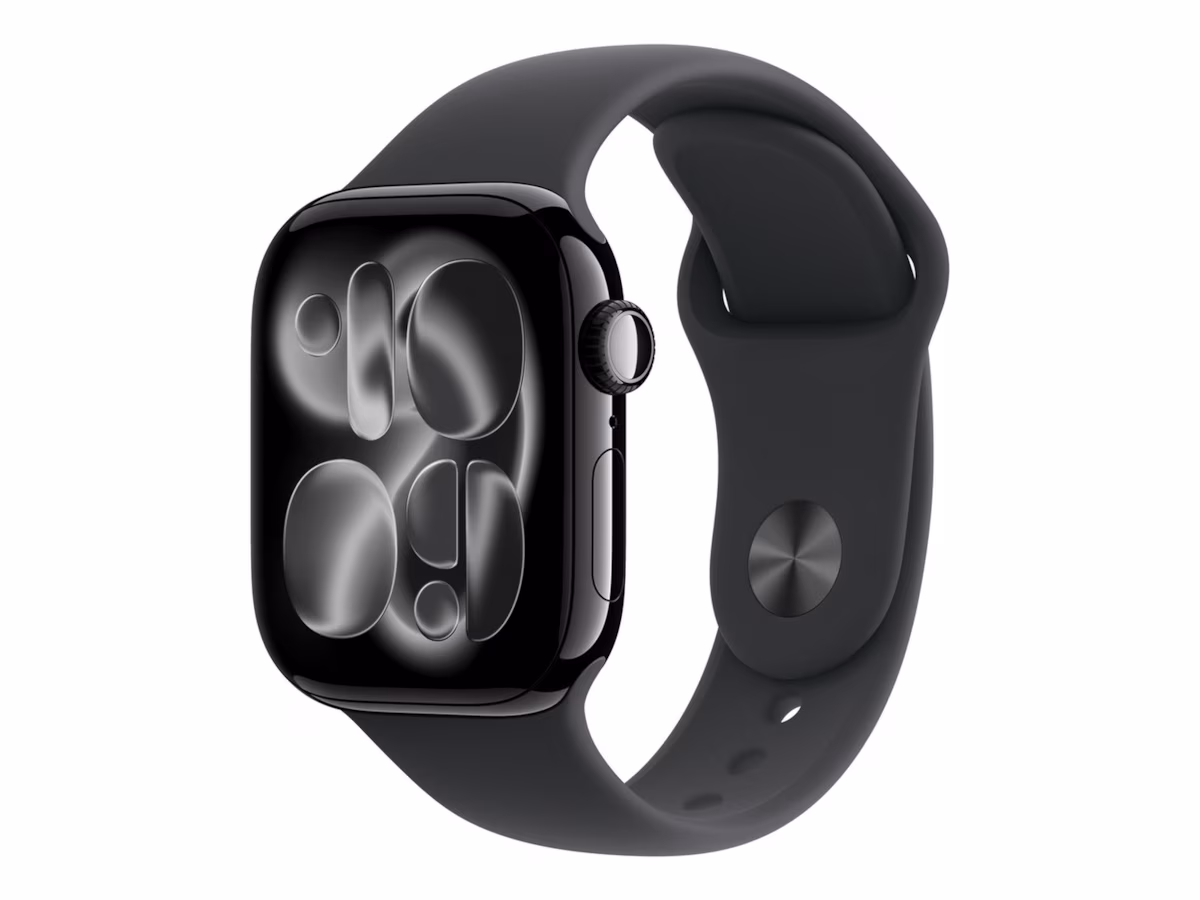 Apple Watch Series 11 GPS 42 mm, Jetsvart aluminiumkasse med svart sportsbånd - S/M