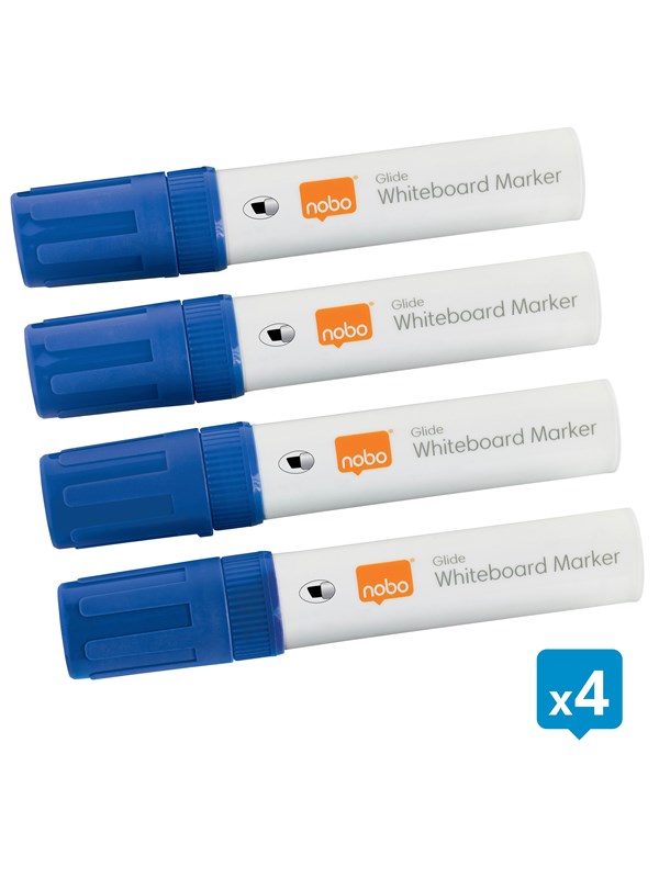 Nobo  Glide whiteboardpenner stor skrå tupp, pakke med 4 stk. Blå