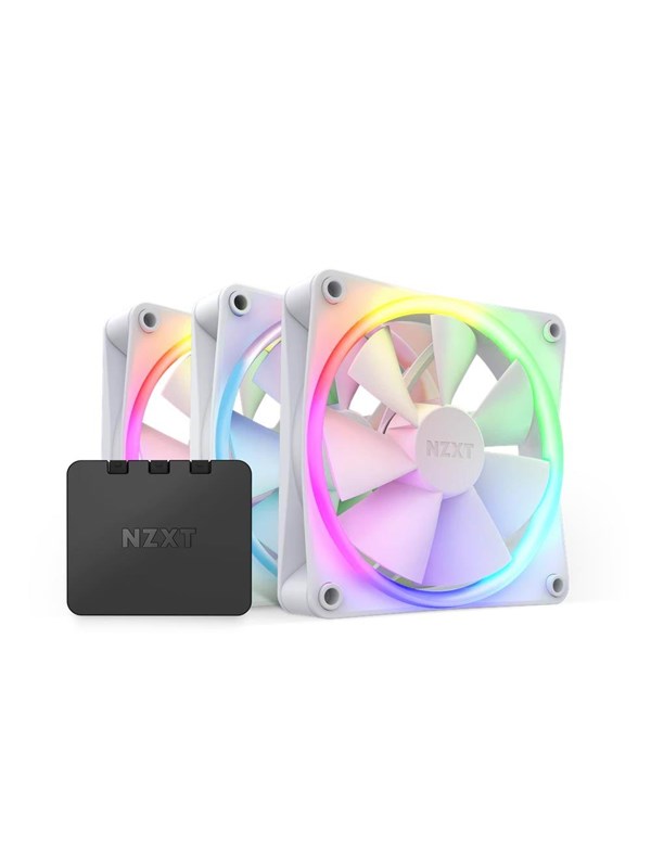 NZXT F120 RGB 3-pack & RGB Controller - Hvit - Kabinettvifte - 120mm - Hvit med RGB-lys - 28 dBA