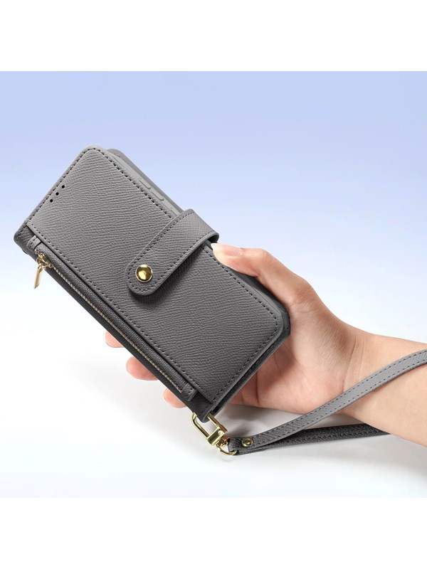 Dux Ducis Lava Leather Case for Samsung Galaxy S25+ with Detachable Magnetic Wallet - Grey