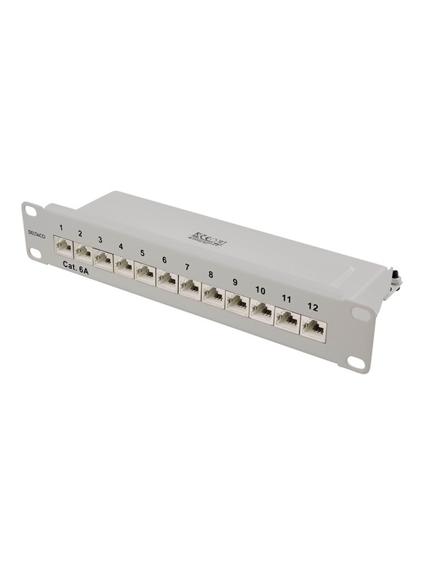 Deltaco 10" patch panel 12xRJ45 Cat6a STP 10Gb