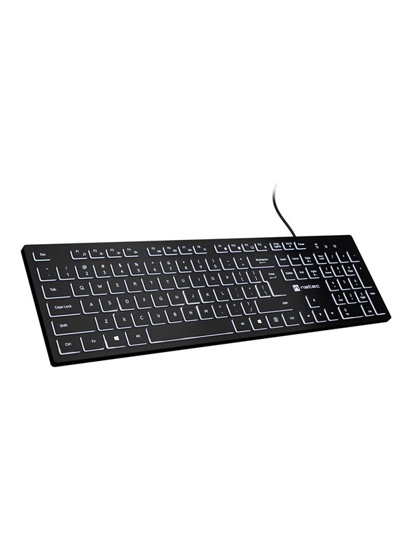 Natec HERRING GLOW - keyboard - slim design low profile full size - QWERTY - US - black Input Device - Tastatur - Engelsk (USA) - Svart